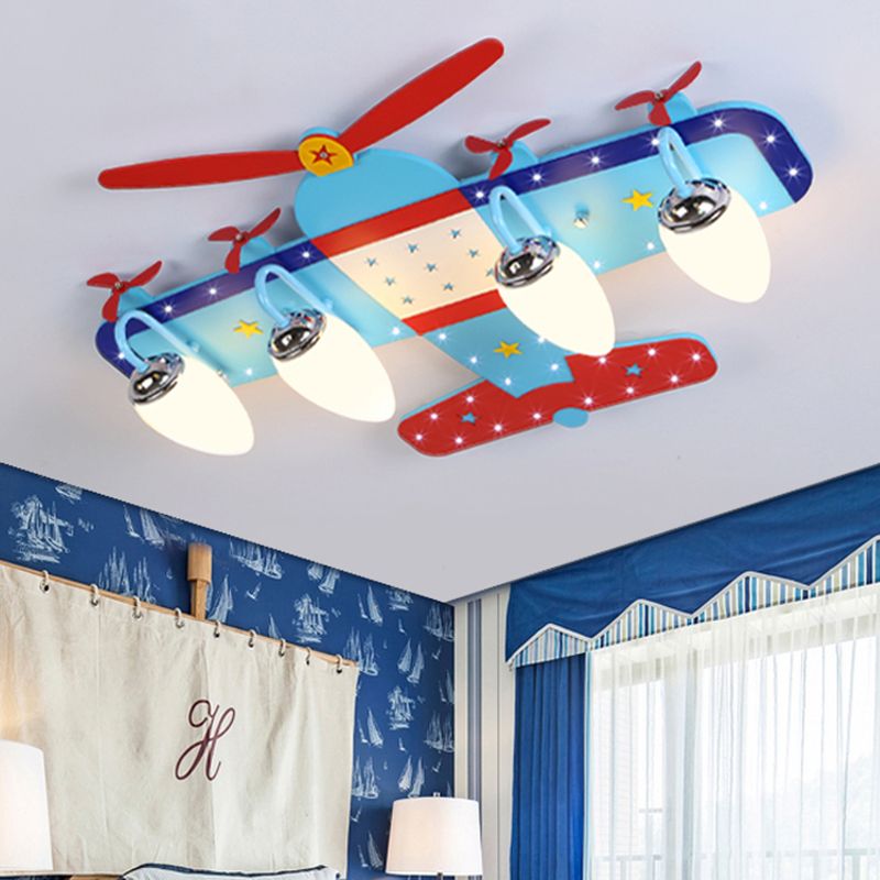 Plafonnier à hélice en bois pour chambre de bébé, plafonnier de dessin animé en bleu