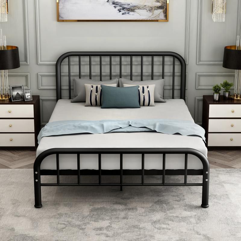 Modern Style Metal in Black/white Slatted Bed with Headboard