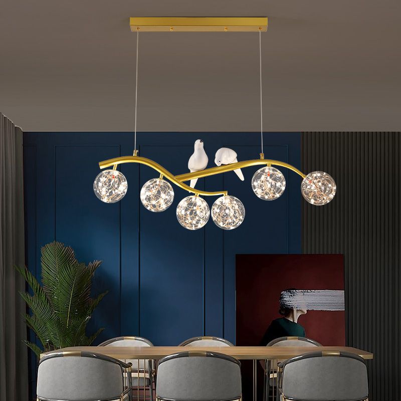 Spherical Shape Island Pendants Contemporary Glass 6 Light Hanging Lights