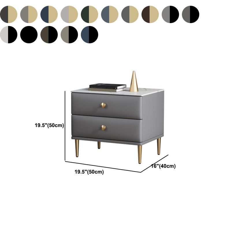 Modern Stone Top Nightstand 2 - Drawer Nightstand with Gold/Black Legs