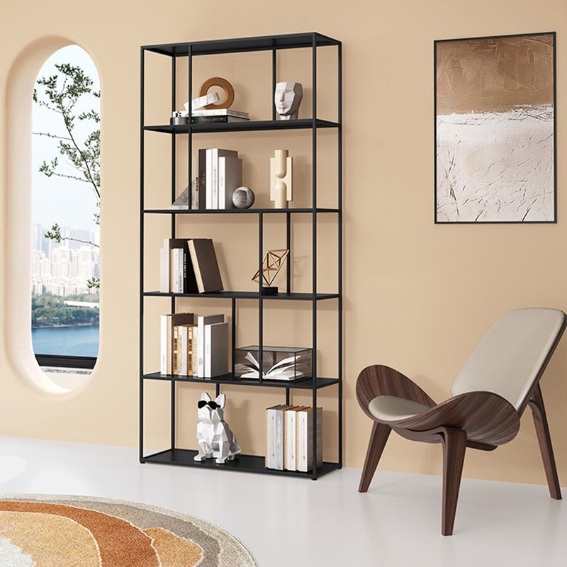 76.77"H Bookshelf Contemporary Style Open Back Black Bookcase for Home Office