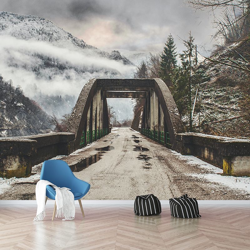 Photography Stain Resistant Mural Wallpaper Wooden Bridge Sleeping Room Wall Mural