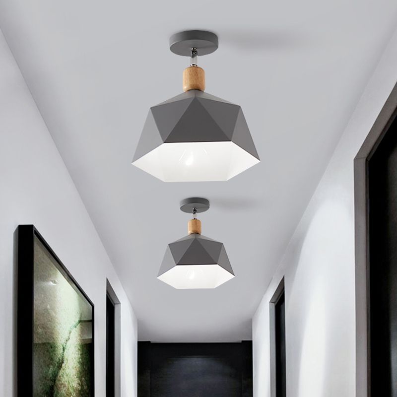 Lámpara de techo de 1 luz Macaron con forma de diamante de Metal gris/Blanco/verde para pasillo