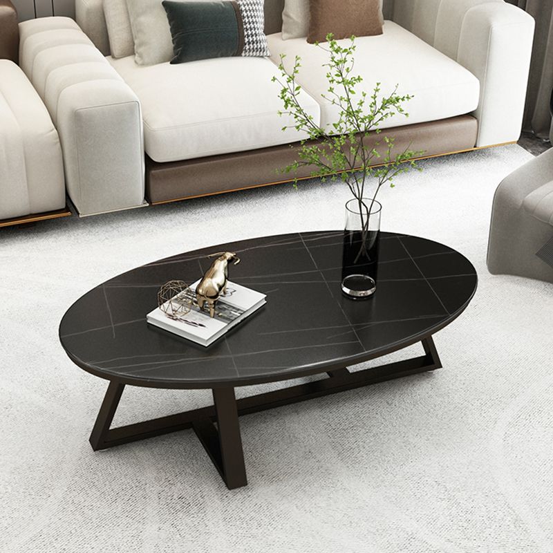 Glam Cross Legs Coffee Table Slate Oval Coffee Cocktail Table