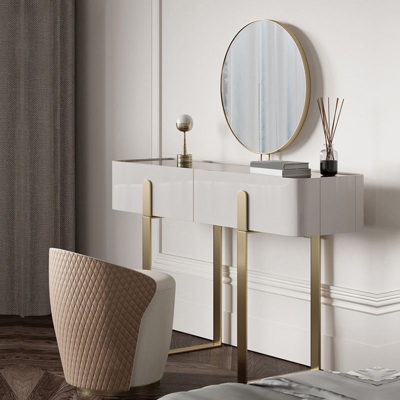 2 Storage Drawers Vanity Set with Stool Glass Top Dressing Table