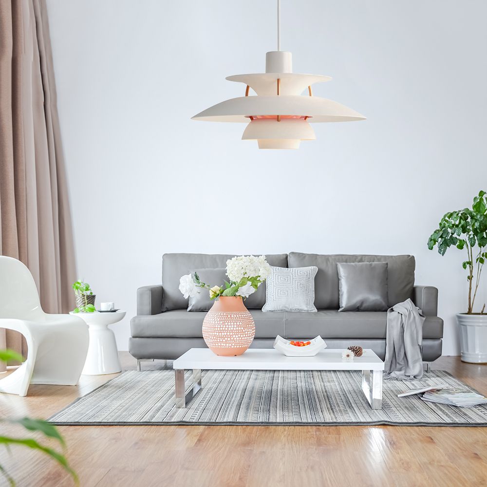 3 Layers Pendant Light with Flared Shade Macaron Style Aluminum 1 Light Black/Gray Hanging Lamp, 12"/16" Wide