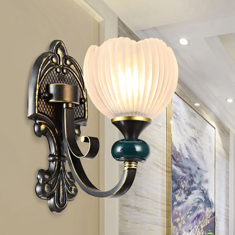 Brass Bud Wall Sconce Lighting Traditional Ribbed Glass 1/2-Head Living Room Wall Lamp Fixture