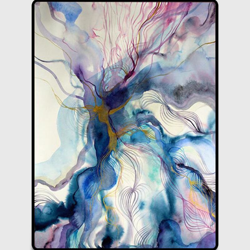 Tapis décoratif abstrait aquarelle violet et bleu, moderne, en polypropylène, lavable, résistant aux taches, avec envers antidérapant pour la maison