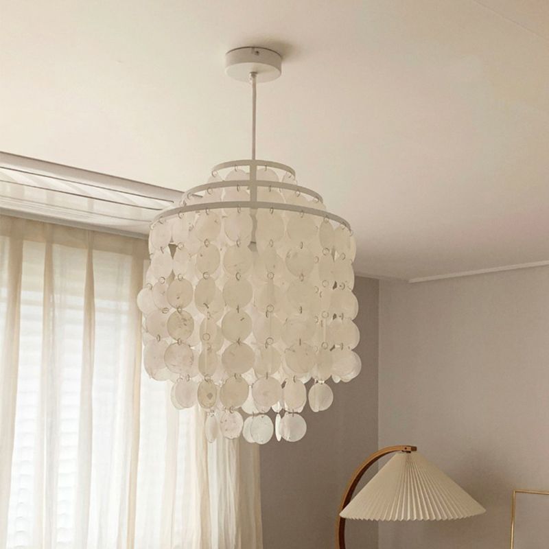 3-Tiers Shells Deco Hanging Light Contemporary Style Single Light Suspension Lamp for Dining Room