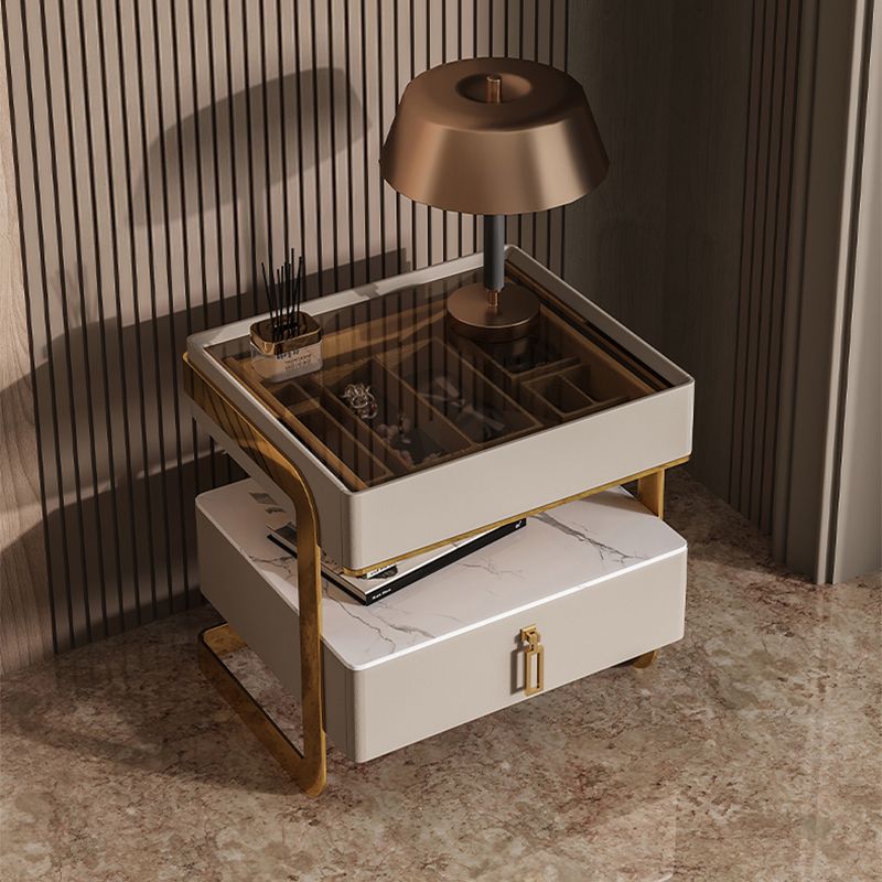 18 Inch H Bed Nightstand Glass Top Open Storage 1-Drawer Legs Included Night Table