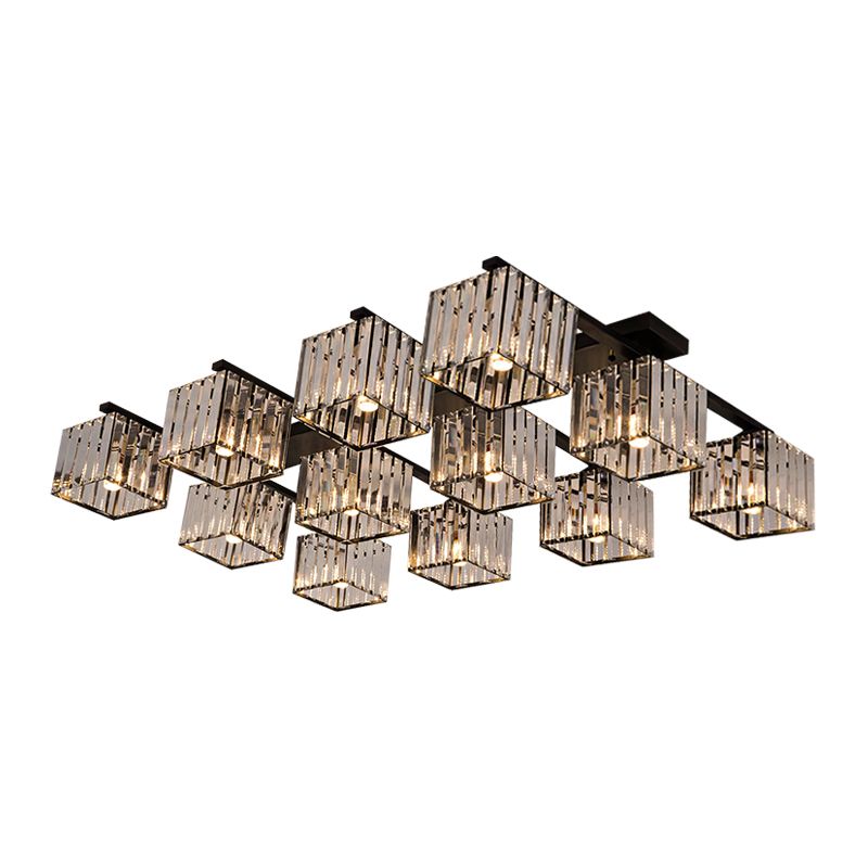Accesorio de techo para sala de estar, barra de cristal de tres lados, cuadrado moderno, semiempotrado, 4/6/9 luces, en dorado/negro