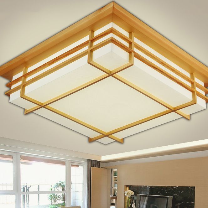 Holz Quadratische Form Flush Deckenleuchte Moderne 1-Licht Flush Mount Beleuchtung in Braun