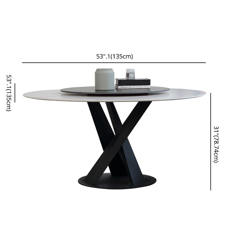 Modern Sintered Stone Dining Room Set with Round Top and Black Base Dining Furniture for Home Use