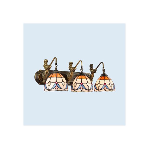 Tiffany Jeweled White Glass Sconce Light 3 Heads Wall Mounted Light in Beige with Mermaid Backplate