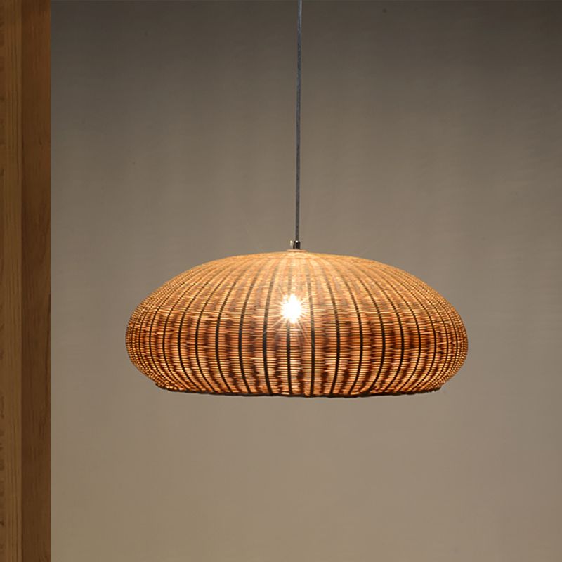 Handcrafted Bamboo Pendant Light Japanese 1 Bulb Flaxen Suspended Lighting Fixture