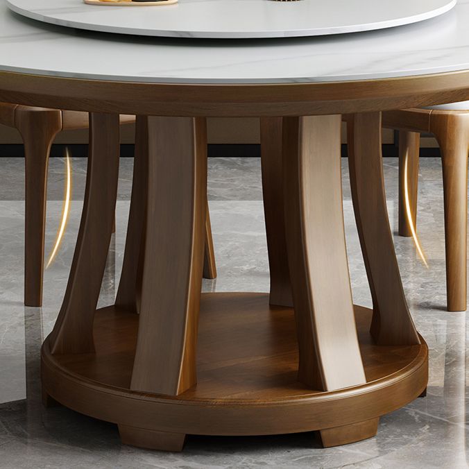 Sintered Stone Dining Table Round Dinner Table with Rubberwood Base for Dining Room