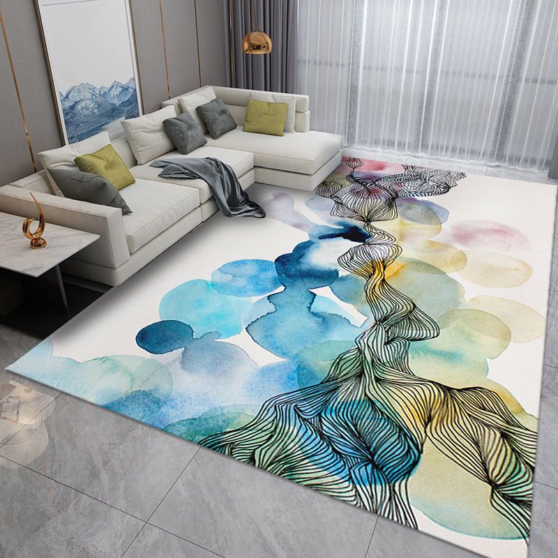 Black Nordic Rug Polyester Abstract Rug Non-Slip Backing Rug for Home Decor