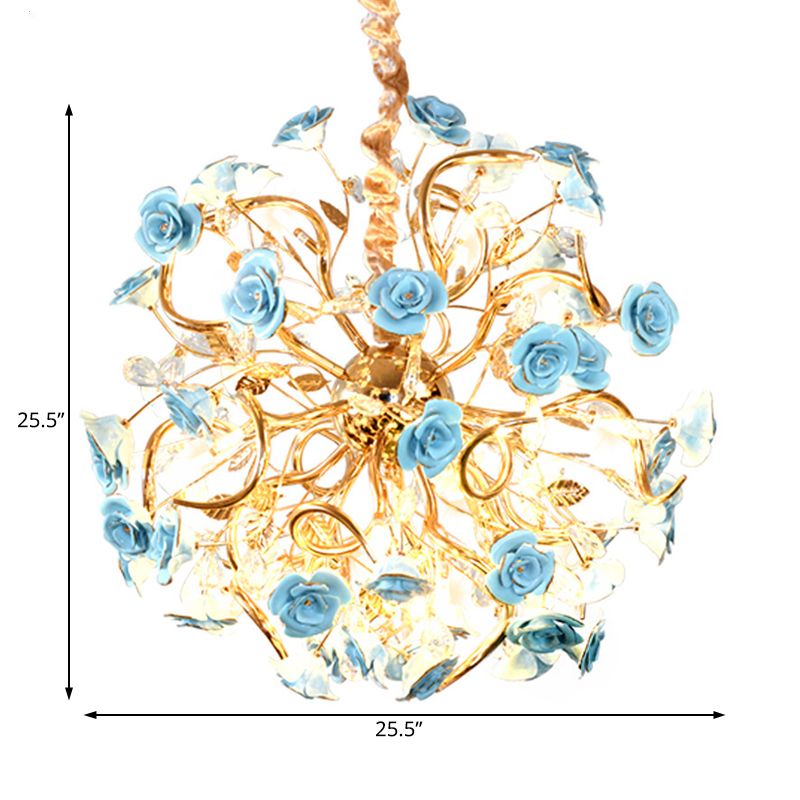 Sputnik Glass Chandelier Light Rustic 18 Lights Dining Room Hanging Lamp Kit in Gold with Flower Design