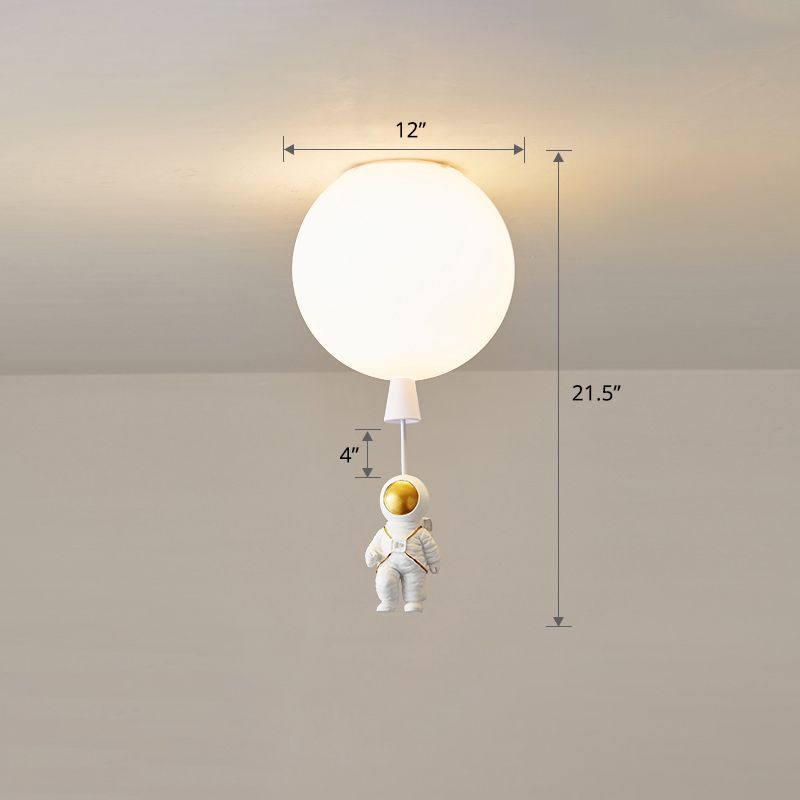Lámpara de techo estilo infantil con 1 bombilla, color blanco, astronauta y globo, montaje empotrado con pantalla acrílica