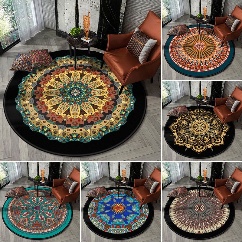 Nostalgic Multicolor Tribal Print Rug Polypropylene Moroccan Carpet Pet Friendly Stain Resistant Non-Slip Rug for Great Room