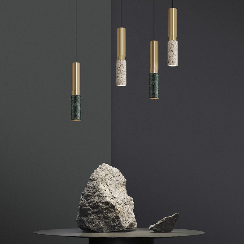 Tubular Stone Pendant Light Fixture Postmodern 1 Bulb Hanging Lamp for Bedroom