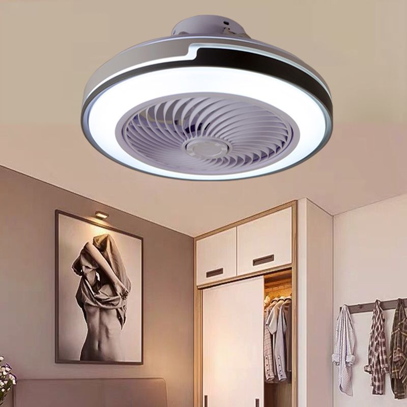 Round Flush Mount Ceiling Fan Nordic Metal Dining Room LED Semi Flush Light