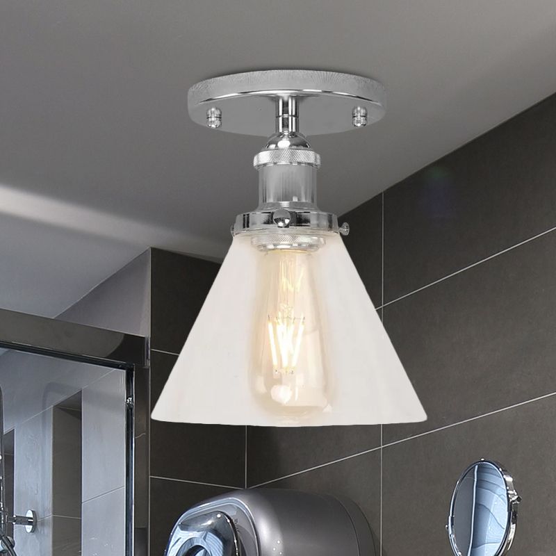 Single Bulb Semi-Flush Mount Industrial Conical Clear Glass Ceiling Light in Black / Brass / Copper