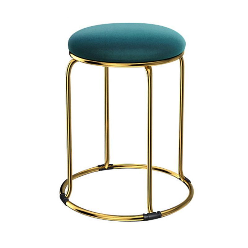 Modern Ottoman Velvet Upholstered Solid Color Metal Frame Round Ottoman