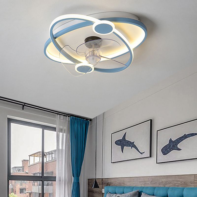 3-Blade LED Ceiling Fan Children Metallic Blue/pink Fan with Light for Bedroom