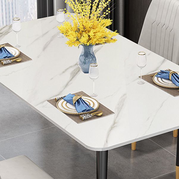 Glossy White Dining Table Set 1/4/5/7 Pieces Stone Dinette Set for Kitchen