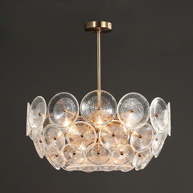 Clear Glass Bowl Shape Chandelier Modern 4-Light Dining Room Ceiling Hanging Light in Gold