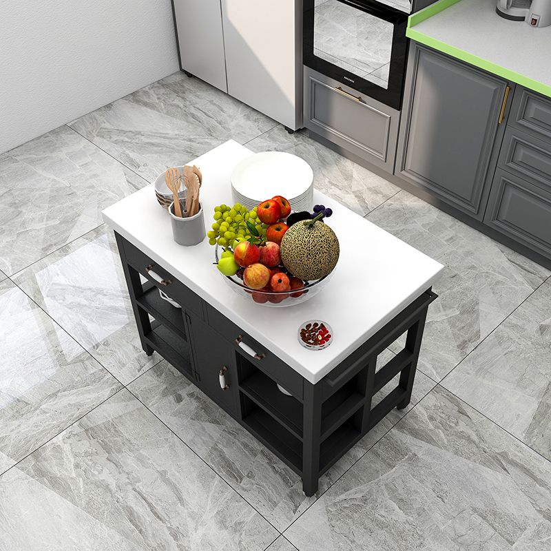 Modern Style Rolling Kitchen Cart Marble Rectangular Kitchen Island Cart with Drawer