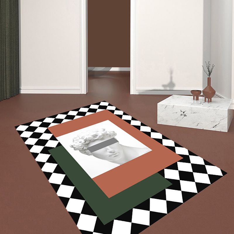 Orange and Green Modernism Rug Polyester Figure and Geometric Pattern Rug Pet Friendly Washable Anti-Slip Backing Carpet for Decoration