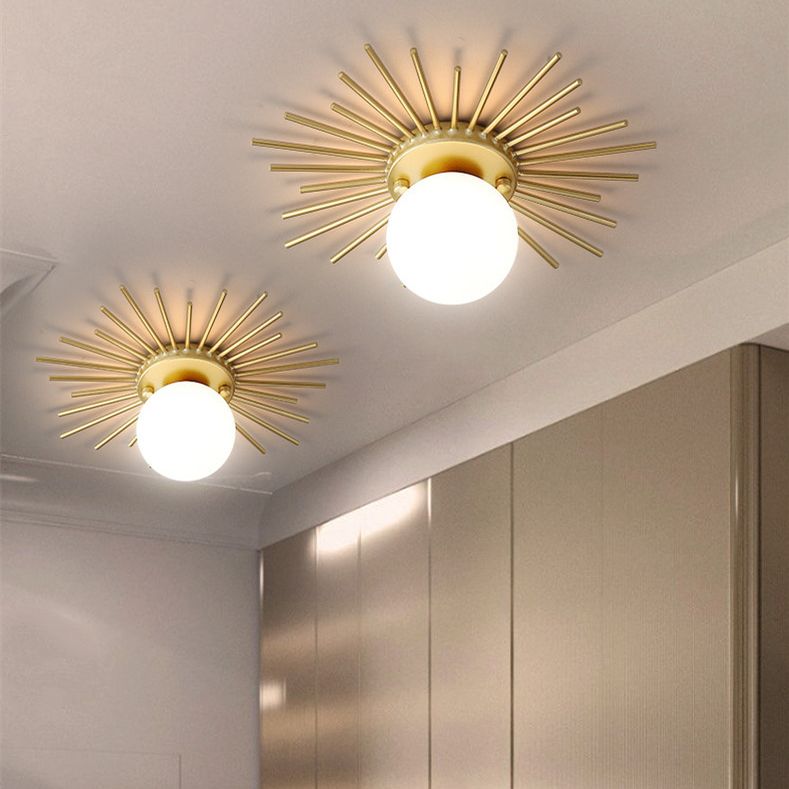 Plafonnier Globe doré de style créatif moderne en fer forgé avec abat-jour en verre