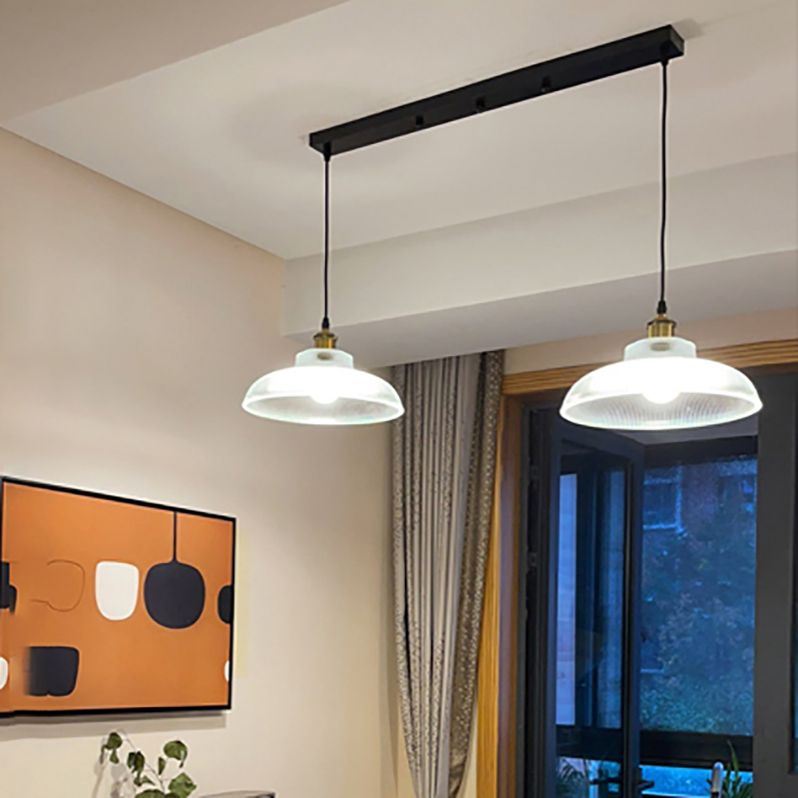 1-Light Drop Lamp Vintage Brass Glass Shaded Restaurant Suspension Pendant Light