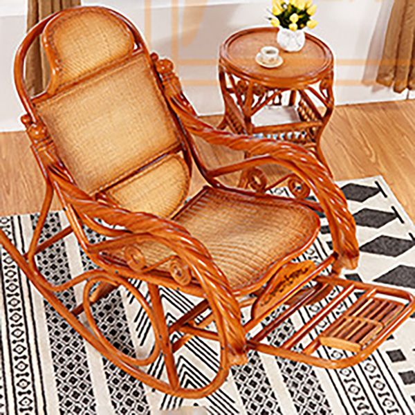 Traditional Rocking Chair Rattan Solid Color Built-in Armrest Indoor Rocking Chair