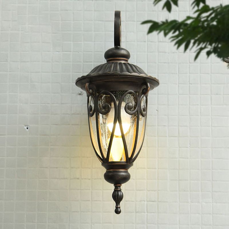 Country Acorn Wall Mounted Light 1-Bulb Clear Seeded Glass Sconce Lamp Fixture in Black