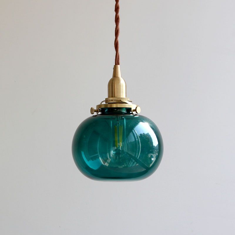 Éclairage pendentif elliptique Aymordage bleu / verre transparent / vert moderne 1 tête de salle à manger plafonnier lampe à pente en laiton