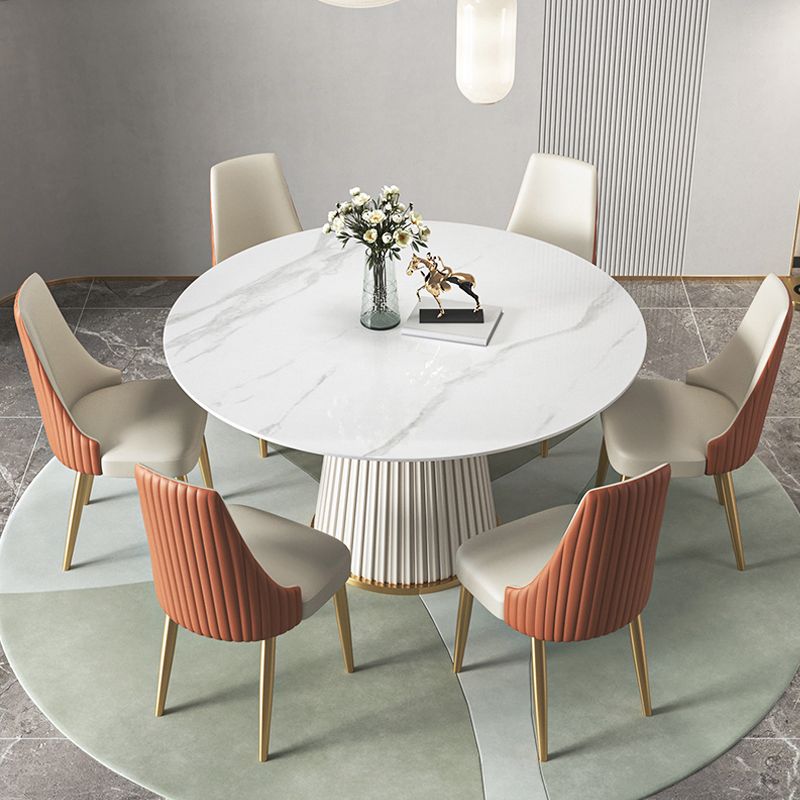 Traditioneller luxuriöser runder Esstisch gesinterten Steintisch mit weißer Sockelbasis