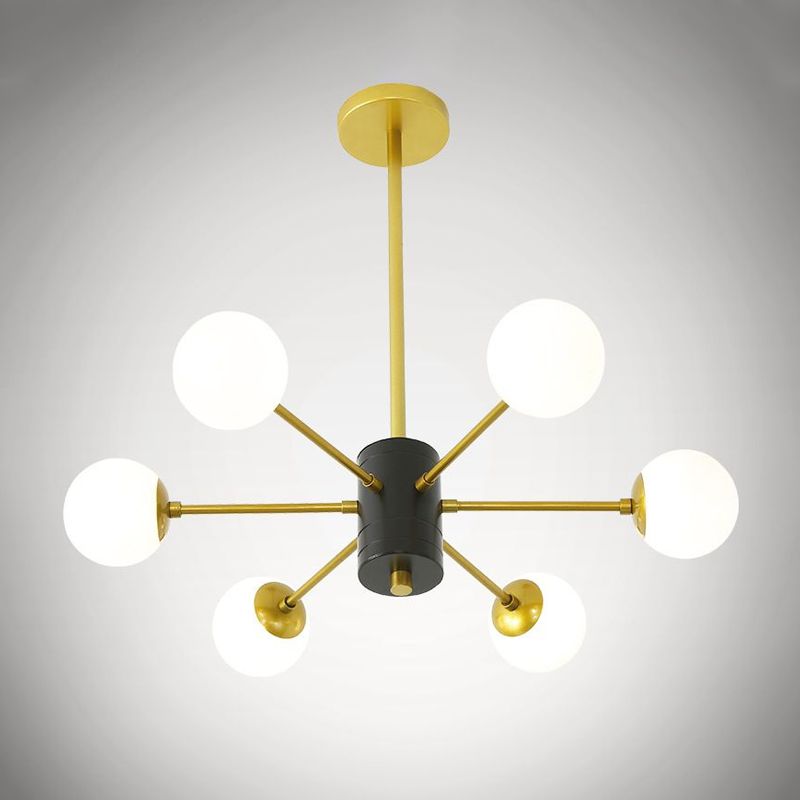 Modernist Global Milk Glass Chandelier with Burst Design 6/8/9 Lights Hanging Ceiling Lamp in Gold
