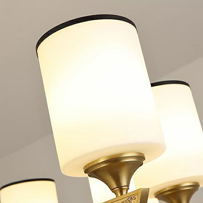 Multi Lights Cylinder Hanging Light American Style Glass Pendant Light for Living Room