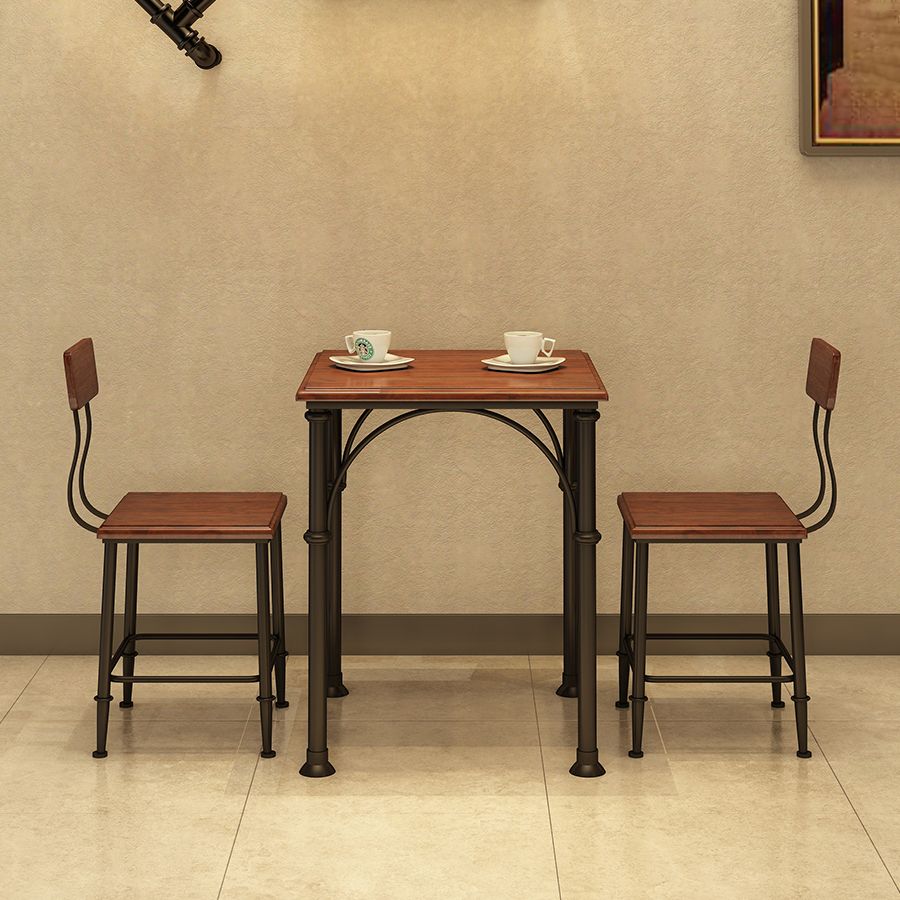 Industrial Style Solid Wood Dining Table Brown Square Table with 4 Legs for Dinning Room