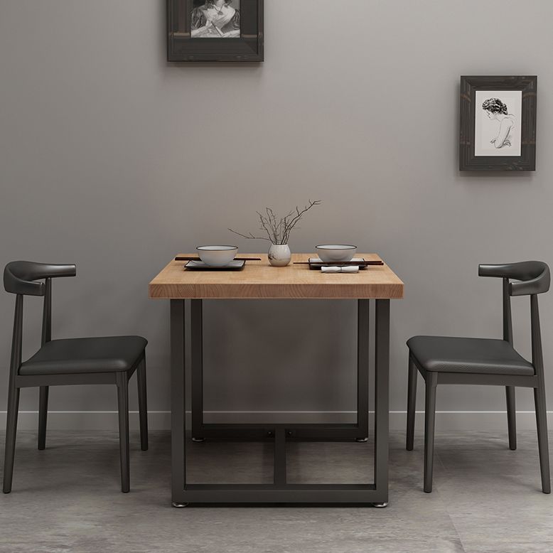 Industrial Solid Wood Dining Table Square Table in Brown with Metal Trestle Base