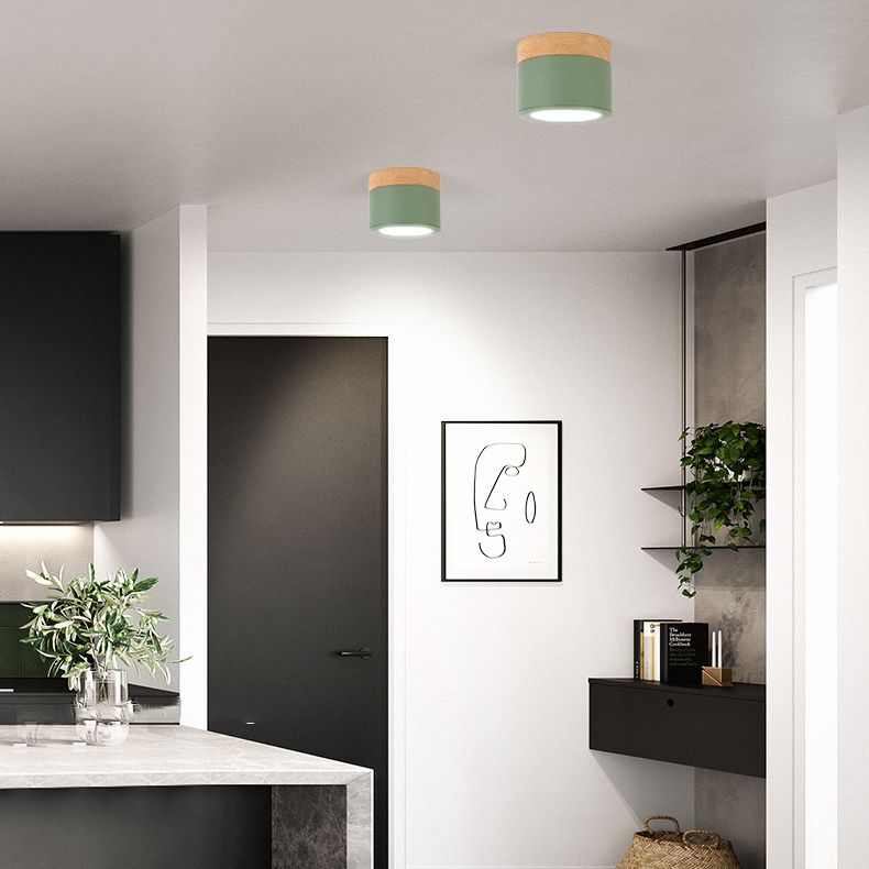 Cylinder Modern Flush Mount Metal and Wood LED Ceiling Flush Lighting