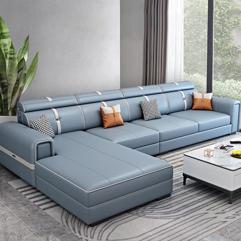 Scandinavian Light Blue Sofa/Sectional with Square Arm for Living Room