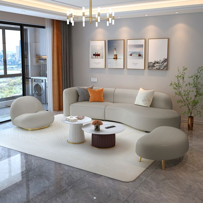 Grey Cushion Back Curved Sectional Sofa Scratch Resistant Sectionals