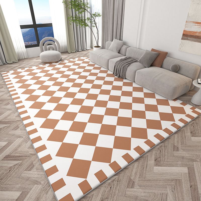 Classic Washable Carpet Leisure Check Pattern Area Rug Polyester Stain Resistant Rug for Living Room