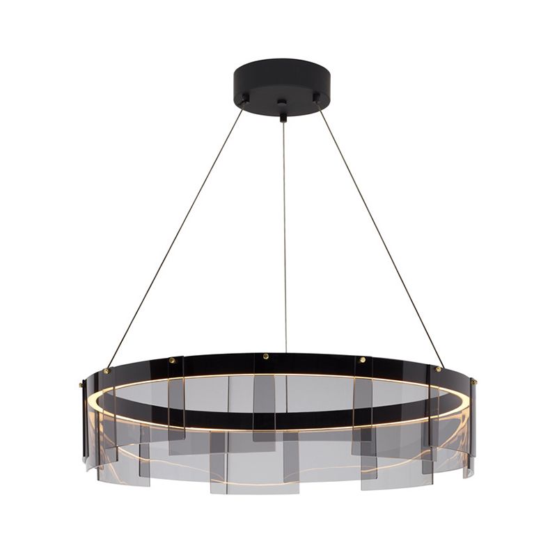 Black Circle Pendant Lighting Modernist Smoke Grey Glass LED Hanging Light Fixture