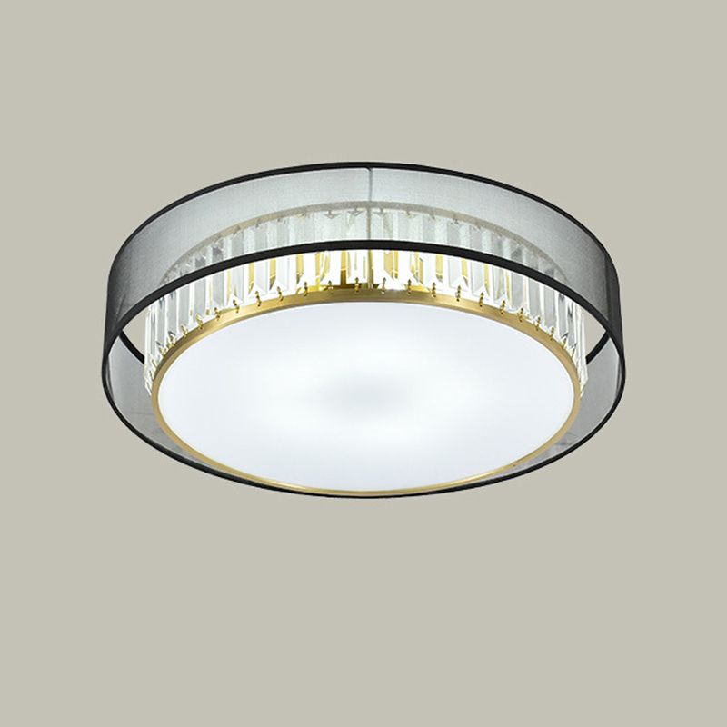 Modern Flush Light Drum Ceiling Lighting with Crystal and Fabric for Bedroom