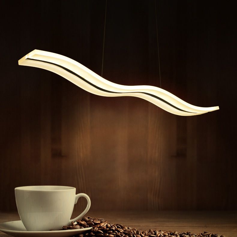 Stainless-Steel LED Island Light in Modern Simplicity Acrylic Linear Hanging Lamp for Dining Room